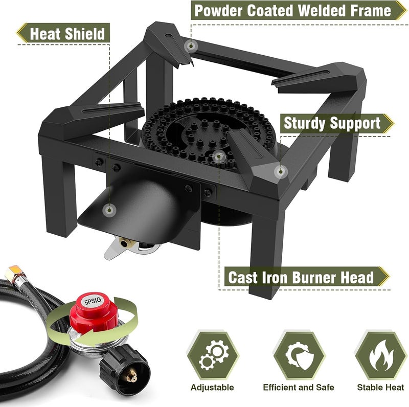 BestFire Propane Burner,100,000 BTUs High Pressure Single Propane Stove with 4.1ft Adjustable Hose with Regulator,Gas Stove for Outdoor Cooking, Turkey Fry, Seafood Boil - Image 4